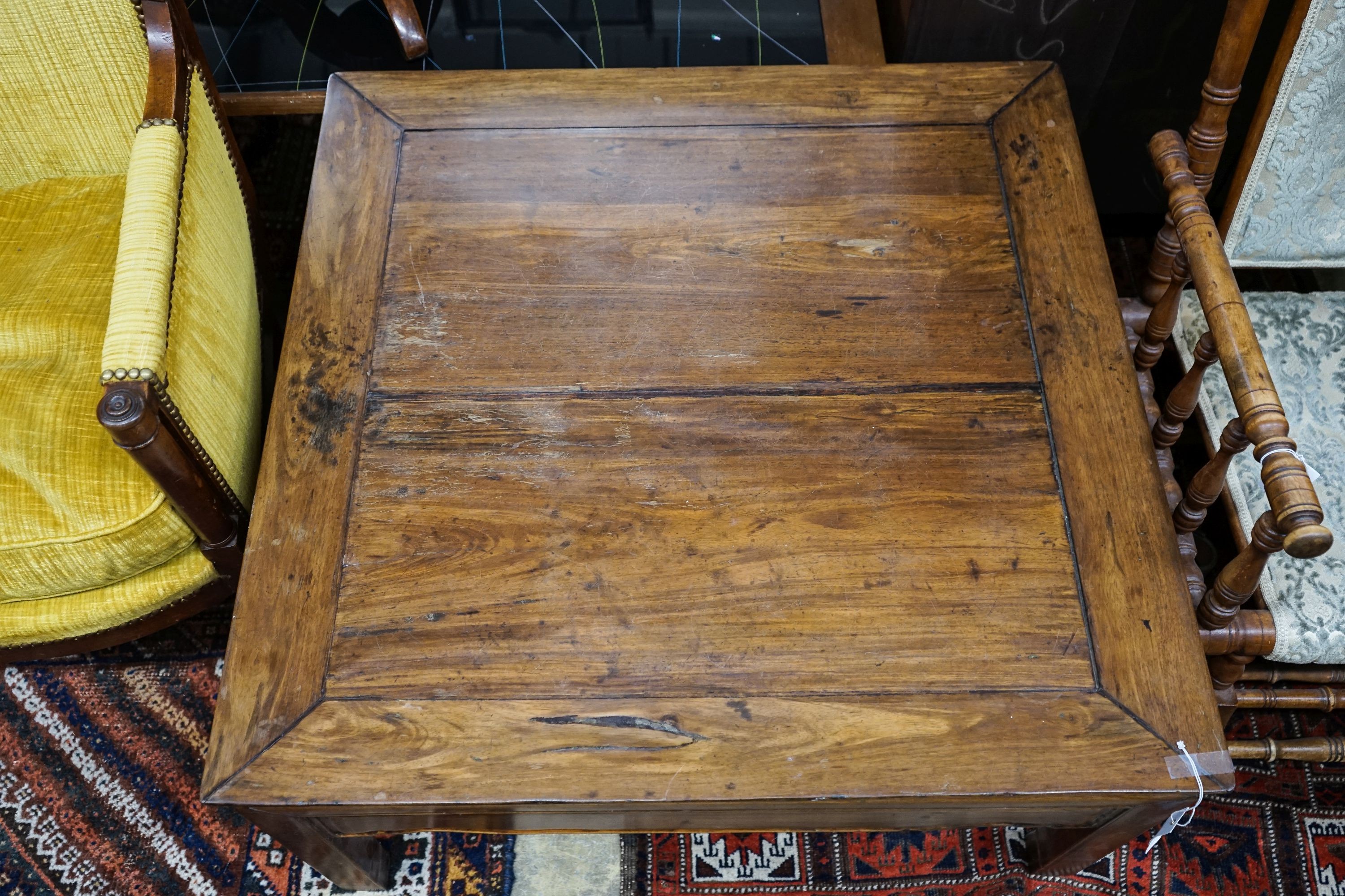 A Chinese square hardwood low table, length 88cm, height 45cm